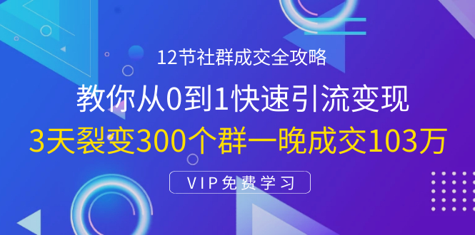 12节社群成交全攻略：从0到1快速引流变现，3天裂变300个群一晚成交103万-第一资源站