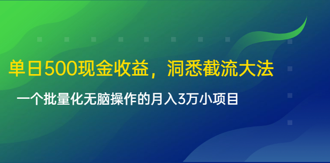 单日500现金收益，洞悉截流大法，一个批量化无脑操作的月入3万小项目-第一资源站