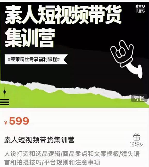 夜草与千里马素人短视频带货集训营，薛辉团队价值599-第一资源站