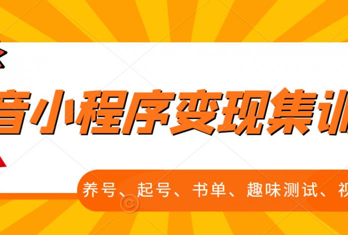 抖音小程序变现集训课，养号、起号、书单、趣味测试、视频剪辑，全套流程-第一资源站