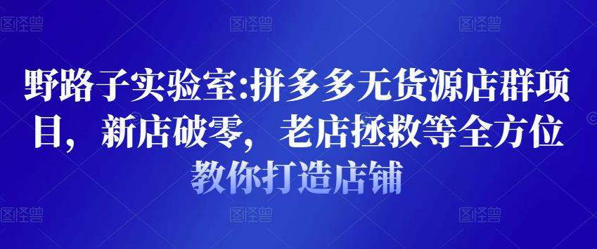 野路子实验室:拼多多无货源店群项目，新店破零，老店拯救等全方位教你打造店铺-第一资源站