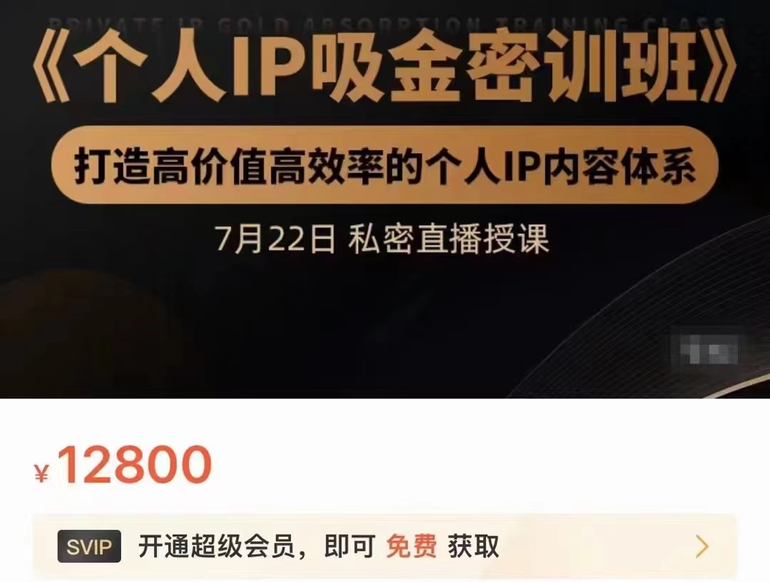 个人IP吸金密训班，打造高价值高效率的个人IP内容体系（价值12800元）-第一资源站