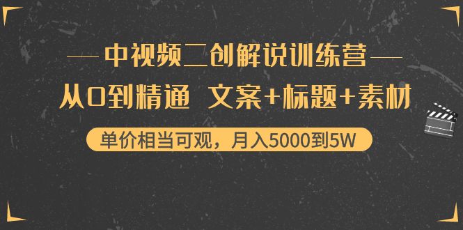 中视频二创解说训练营：从0到精通 文案+标题+素材、月入5000到5W-第一资源站