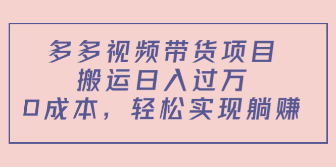 多多视频带货项目，搬运日入过万，0成本，轻松实现躺赚（教程+软件）-第一资源站