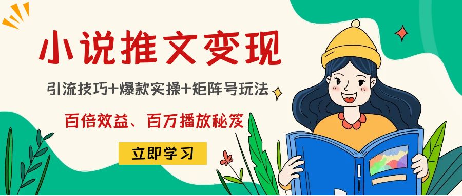 小说推文训练营：引流技巧+爆款实操+矩阵号玩法，百倍效益、百万播放秘笈-第一资源站