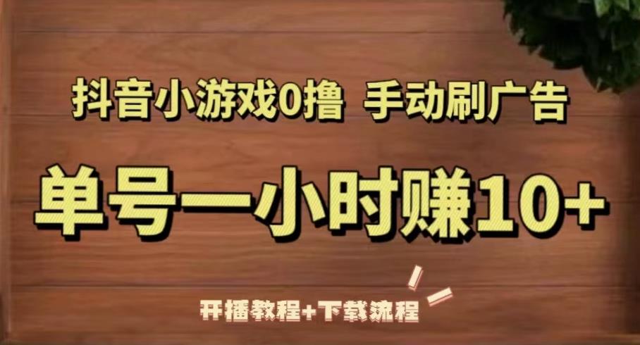 抖音小游戏0撸手动刷广告，单号一小时赚10+（开播教程+下载流程）-第一资源站