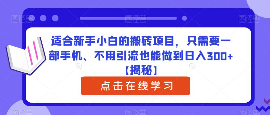 适合新手小白的搬砖项目，只需要一部手机、不用引流也能做到日入300+【揭秘】-第一资源站