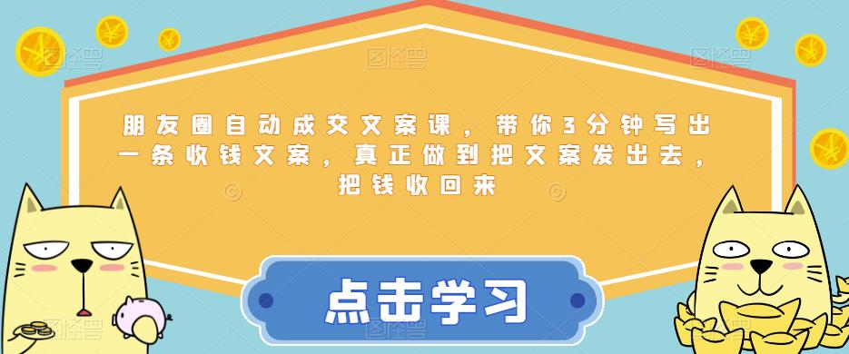 朋友圈自动成交文案课，带你3分钟写出一条收钱文案，真正做到把文案发出去，把钱收回来-第一资源站