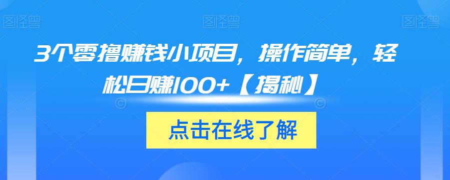 3个零撸赚钱小项目，操作简单，轻松日赚100+【揭秘】-第一资源站