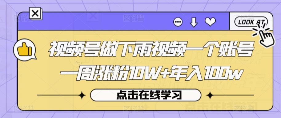 视频号做下雨视频一个账号一周涨粉10W+年入100w【揭秘】-第一资源站