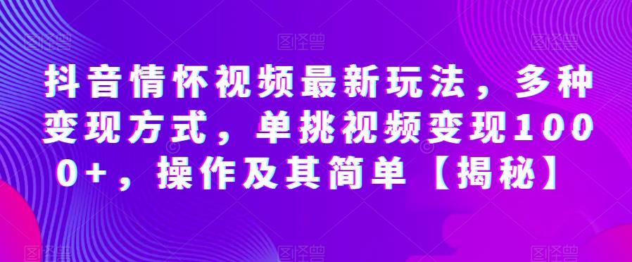 抖音情怀视频最新玩法，多种变现方式，单挑视频变现1000+，操作及其简单【揭秘】-第一资源站