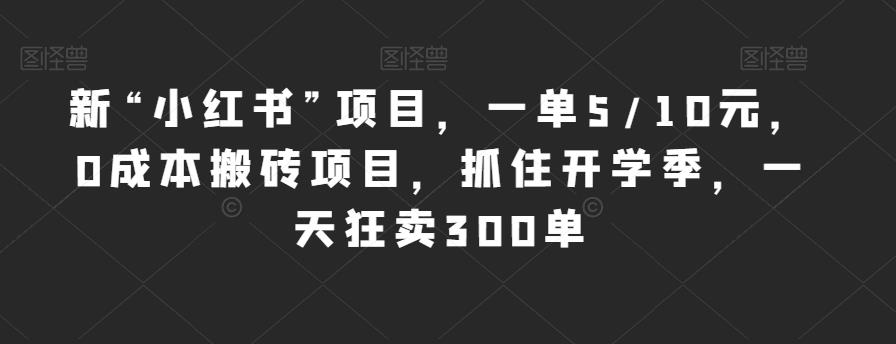 新“小红书”项目，一单5/10元，0成本搬砖项目，抓住开学季，一天狂卖300单【揭秘】-第一资源站