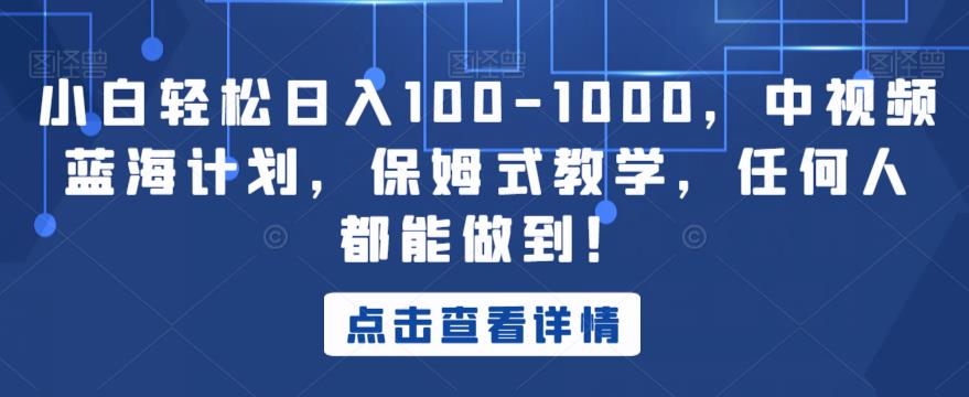 小白轻松日入100-1000，中视频蓝海计划，保姆式教学，任何人都能做到！【揭秘】-第一资源站