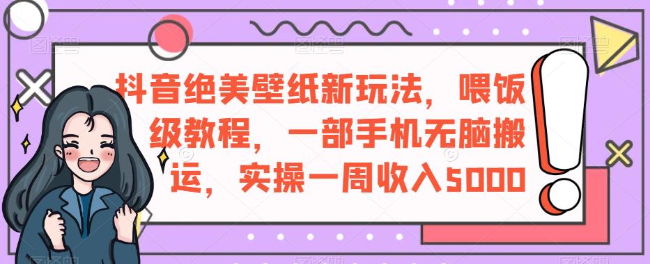 抖音绝美壁纸新玩法，喂饭级教程，一部手机无脑搬运，实操一周收入5000【揭秘】-第一资源站