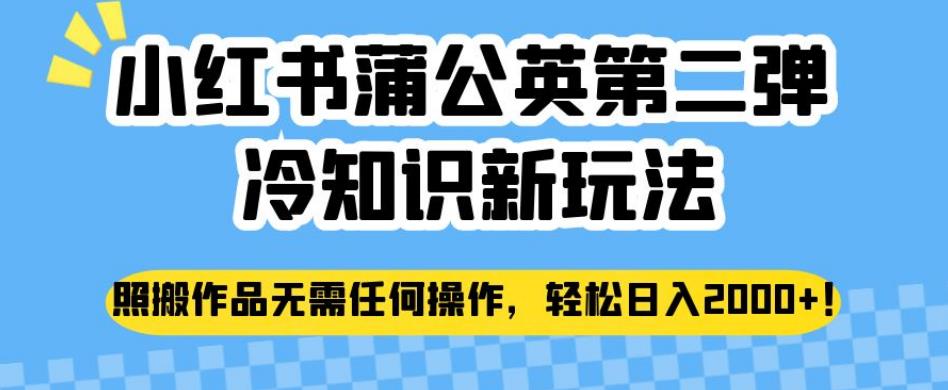 小红书蒲公英第二弹冷知识新玩法，照搬作品无需任何操作，轻松日入2000+【揭秘】-第一资源站