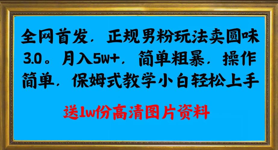 全网首发正规男粉玩法卖圆味3.0，月入5W+，简单粗暴，操作简单，保姆式教学，小白轻松上手-第一资源站