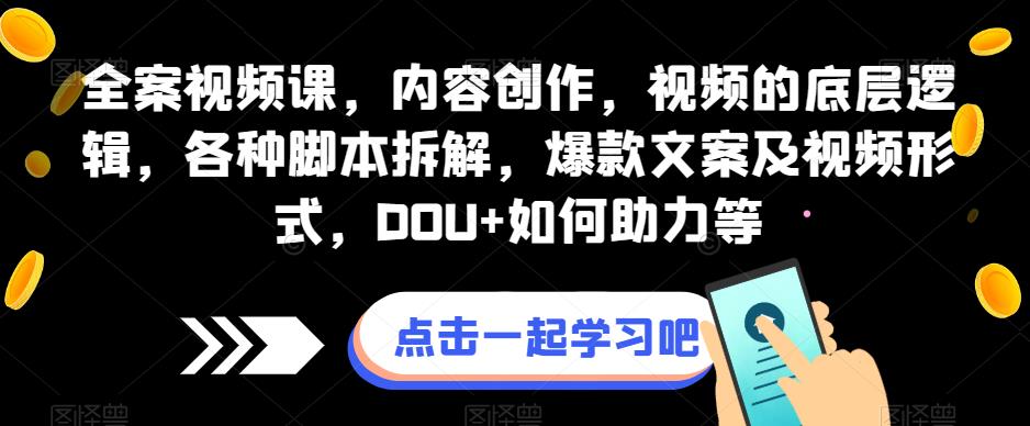 全案视频课，内容创作，视频的底层逻辑，各种脚本拆解，爆款文案及视频形式，DOU+如何助力等-第一资源站