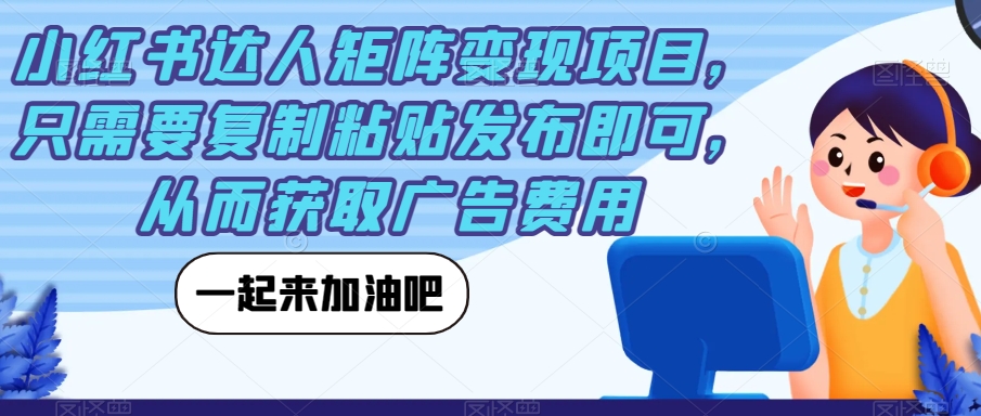 小红书达人矩阵变现项目，只需要复制粘贴发布即可，从而获取广告费用-第一资源站