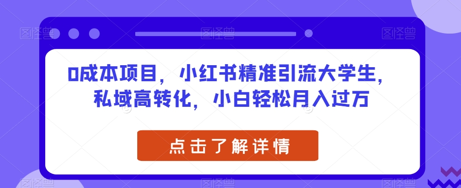 0成本项目，小红书精准引流大学生，私域高转化，小白轻松月入过万【揭秘】-第一资源站