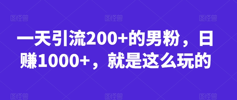 一天引流200+的男粉，日赚1000+，就是这么玩的【揭秘】-第一资源站