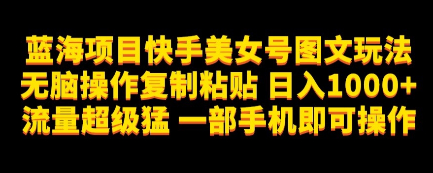 蓝海项目快手美女号图文玩法，无脑操作复制粘贴，日入1000+流量超级猛一部手机即可操作【揭秘】-第一资源站