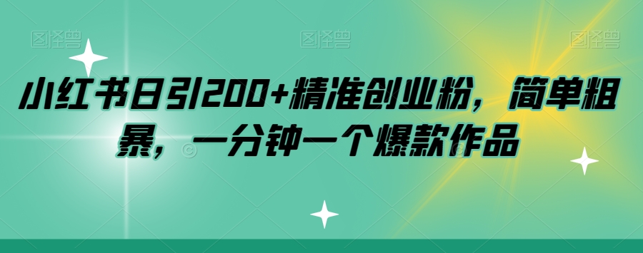 小红书日引200+精准创业粉，简单粗暴，一分钟一个爆款作品【揭秘】-第一资源站