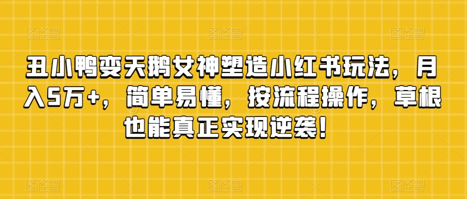 丑小鸭变天鹅女神塑造小红书玩法，月入5万+，简单易懂，按流程操作，草根也能真正实现逆袭！-第一资源站