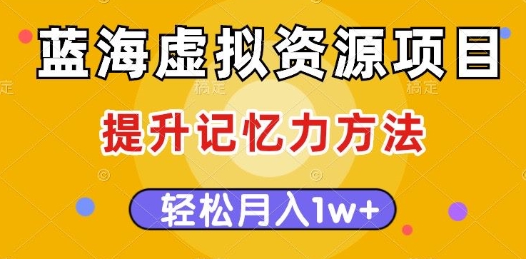 蓝海虚拟资源项目，提升记忆力方法，多种变现方式，轻松月入1w+【揭秘】-第一资源站