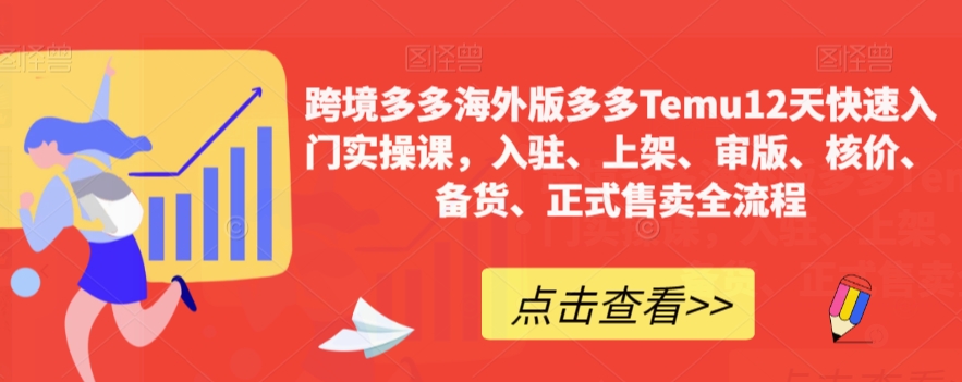 跨境多多海外版多多Temu12天快速入门实操课，入驻、上架、审版、核价、备货、正式售卖全流程-第一资源站