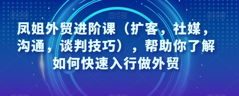 凤姐外贸进阶课（扩客，社媒，沟通，谈判技巧），帮助你了解如何快速入行做外贸-第一资源站