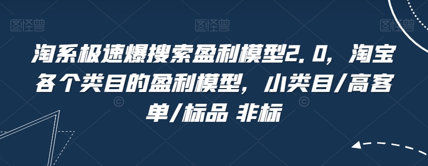 淘系极速爆搜索盈利模型2.0，淘宝各个类目的盈利模型，小类目/高客单/标品 非标-第一资源站