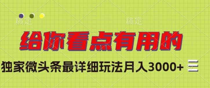 独家微头条最详细玩法，月入3000+【揭秘】-第一资源站