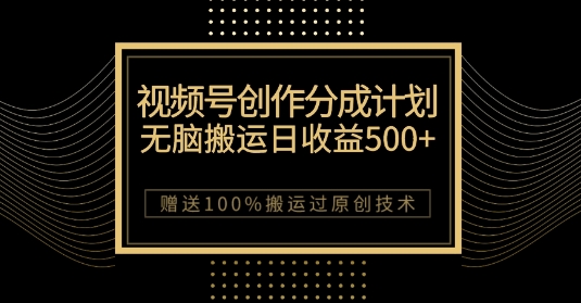 最新视频号创作分成计划，无脑搬运一天收益500+，100%搬运过原创技巧【揭秘】-第一资源站