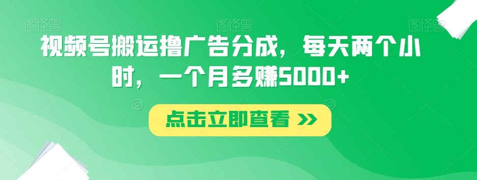 视频号搬运撸广告分成，每天两个小时，一个月多赚5000+-第一资源站