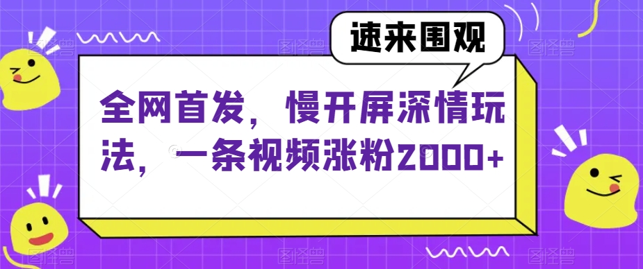 全网首发，慢开屏深情玩法，一条视频涨粉2000+【揭秘】-第一资源站