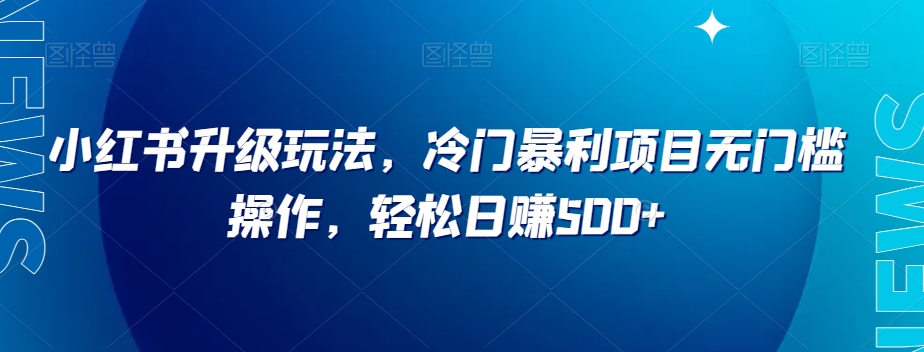 小红书升级玩法，冷门暴利项目无门槛操作，轻松日赚500+【揭秘】-第一资源站