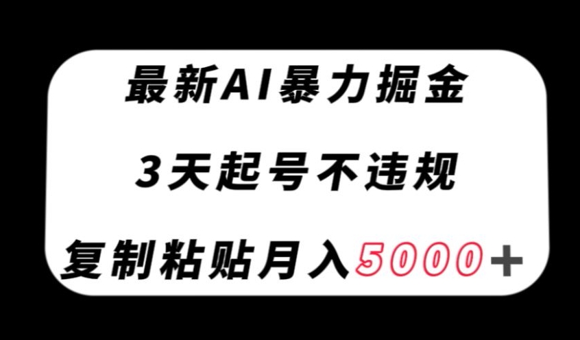 最新AI暴力掘金，3天必起号不违规，复制粘贴月入5000＋【揭秘】-第一资源站