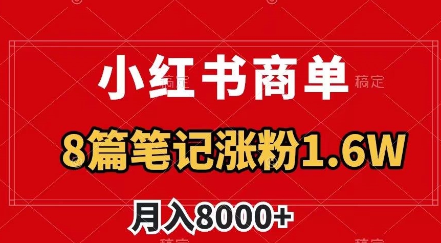 小红书商单最新玩法，8篇笔记涨粉1.6w，作品制作简单，月入8000+【揭秘】-第一资源站