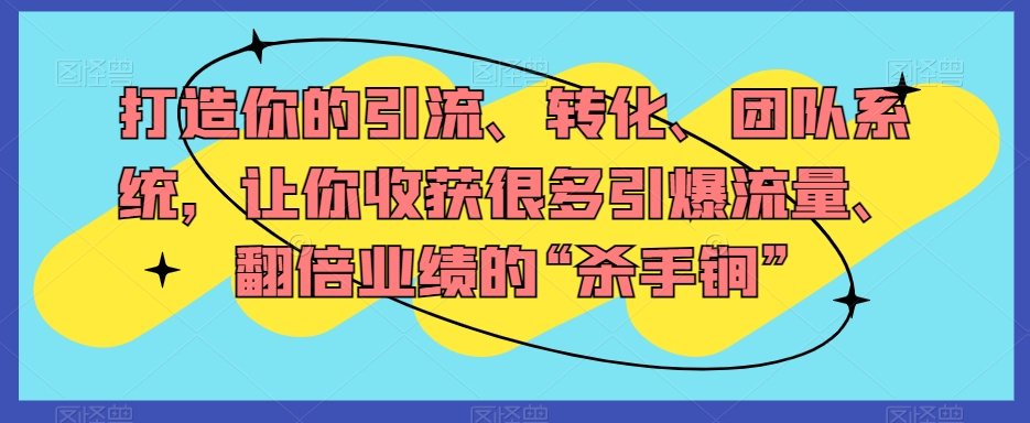 打造你的引流、转化、团队系统，让你收获很多引爆流量、翻倍业绩的“杀手锏”-第一资源站