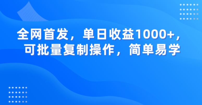 全网首发，单日收益1000+，可批量复制操作，简单易学【揭秘】-第一资源站