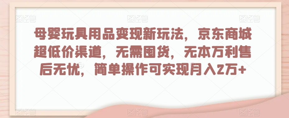 母婴玩具用品变现新玩法，京东商城超低价渠道，简单操作可实现月入2万+【揭秘】-第一资源站