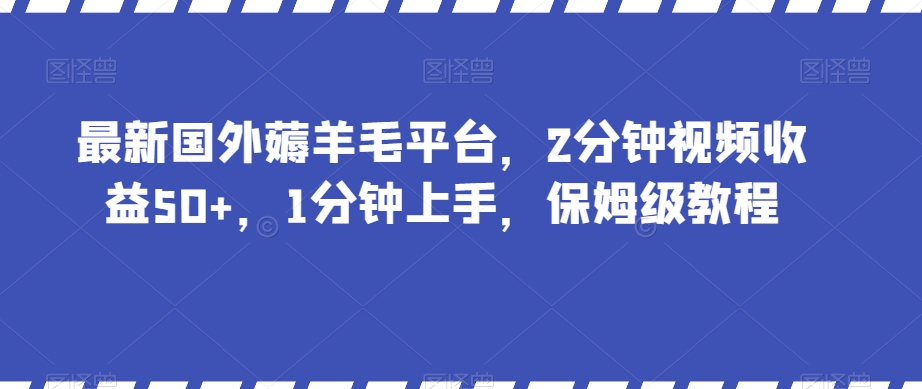 最新国外薅羊毛平台，2分钟视频收益50+，1分钟上手，保姆级教程【揭秘】-第一资源站