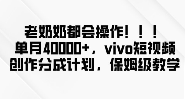 老奶奶都会操作，新平台无脑操作，单月40000+，vivo短视频创作分成计划【揭秘】-第一资源站