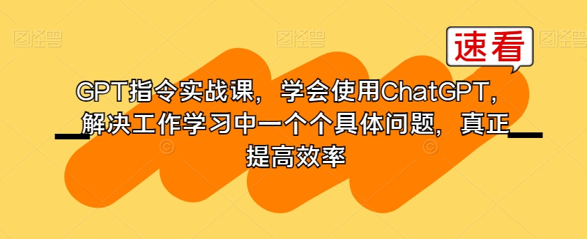 GPT指令实战课，学会使用ChatGPT，解决工作学习中一个个具体问题，真正提高效率-第一资源站