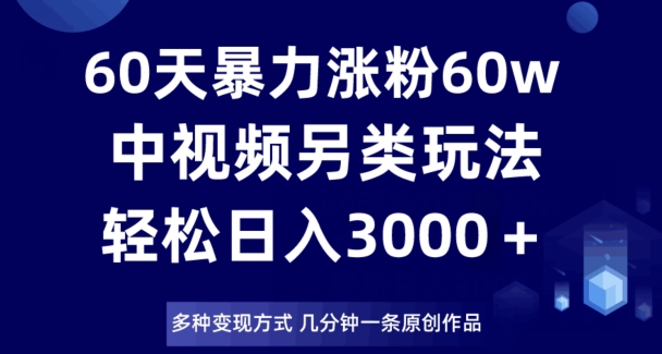 60天暴力涨粉60W，中视频另类玩法，日入3000＋，几分钟一条原创作品多种变现方式-第一资源站