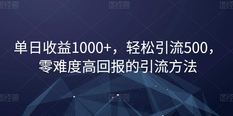 单日收益1000+，轻松引流500，零难度高回报的引流方法【揭秘】-第一资源站