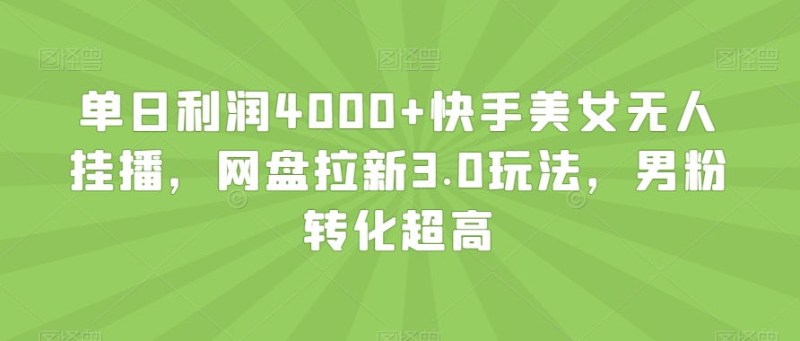 单日利润4000+快手美女无人挂播，网盘拉新3.0玩法，男粉转化超高【揭秘】-第一资源站