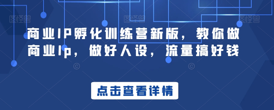 商业IP孵化训练营新版，教你做商业Ip，做好人设，流量搞好钱-第一资源站