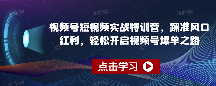 视频号短视频实战特训营，踩准风口红利，轻松开启视频号爆单之路-第一资源站