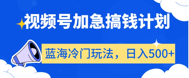 视频号加急搞钱计划，蓝海冷门玩法，日入500+【揭秘】-第一资源站